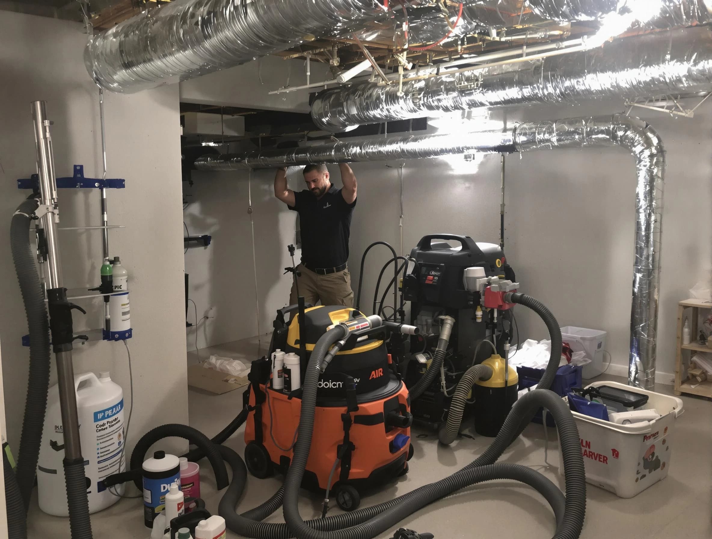Kingfisher Air Duct Cleaning specialist performing professional mold removal from air ducts using safety equipment in Kingfisher