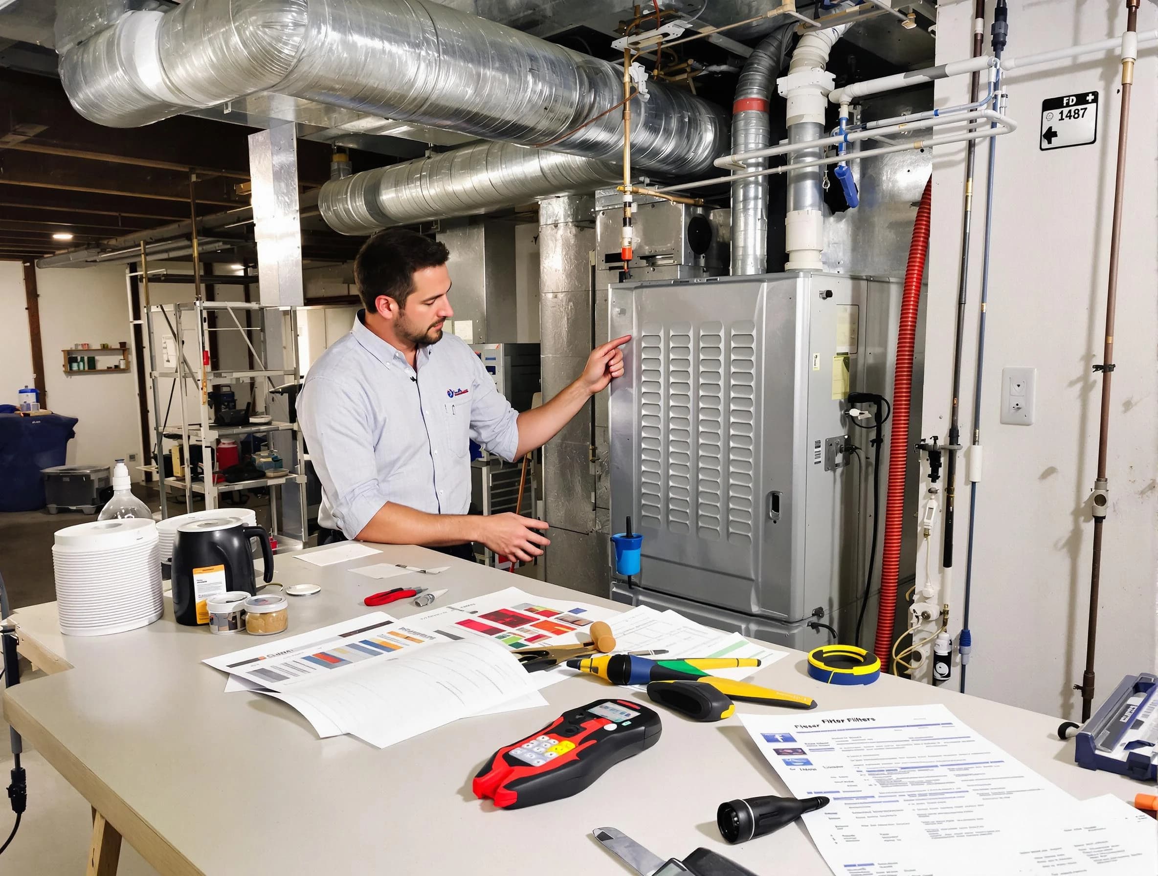 Kingfisher Air Duct Cleaning inspector conducting detailed filter system evaluation using professional diagnostic tools in Kingfisher