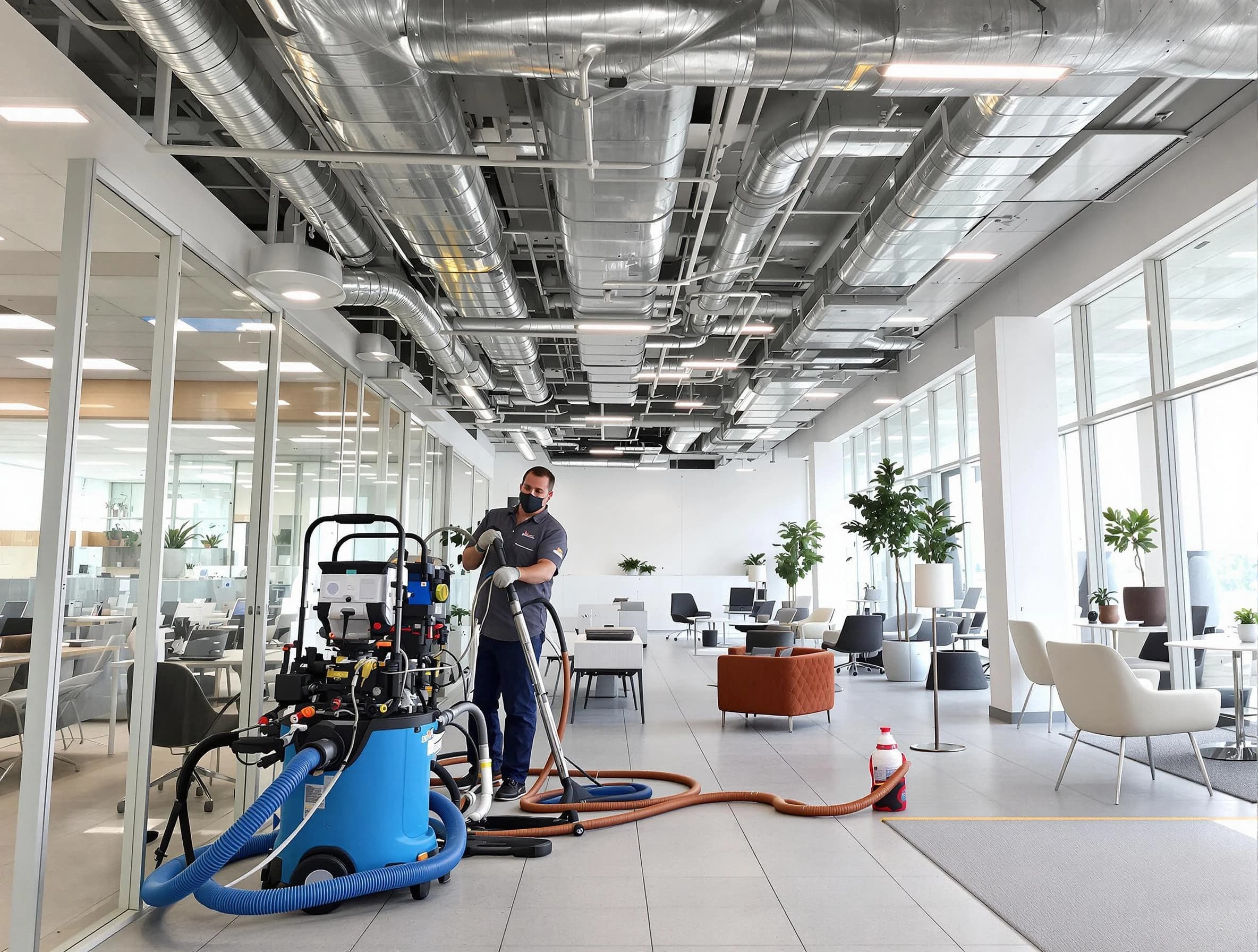 Kingfisher Air Duct Cleaning team conducting comprehensive commercial duct cleaning at a business location in Kingfisher