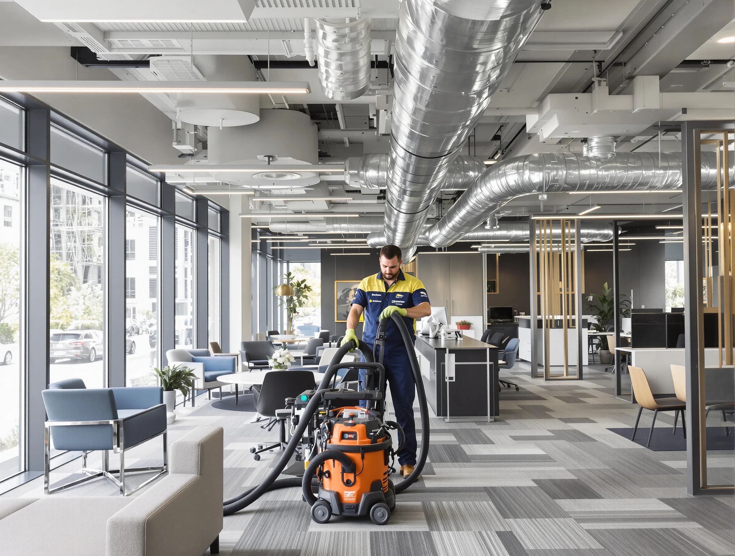 Kingfisher Air Duct Cleaning team performing thorough commercial duct cleaning at a Kingfisher business center